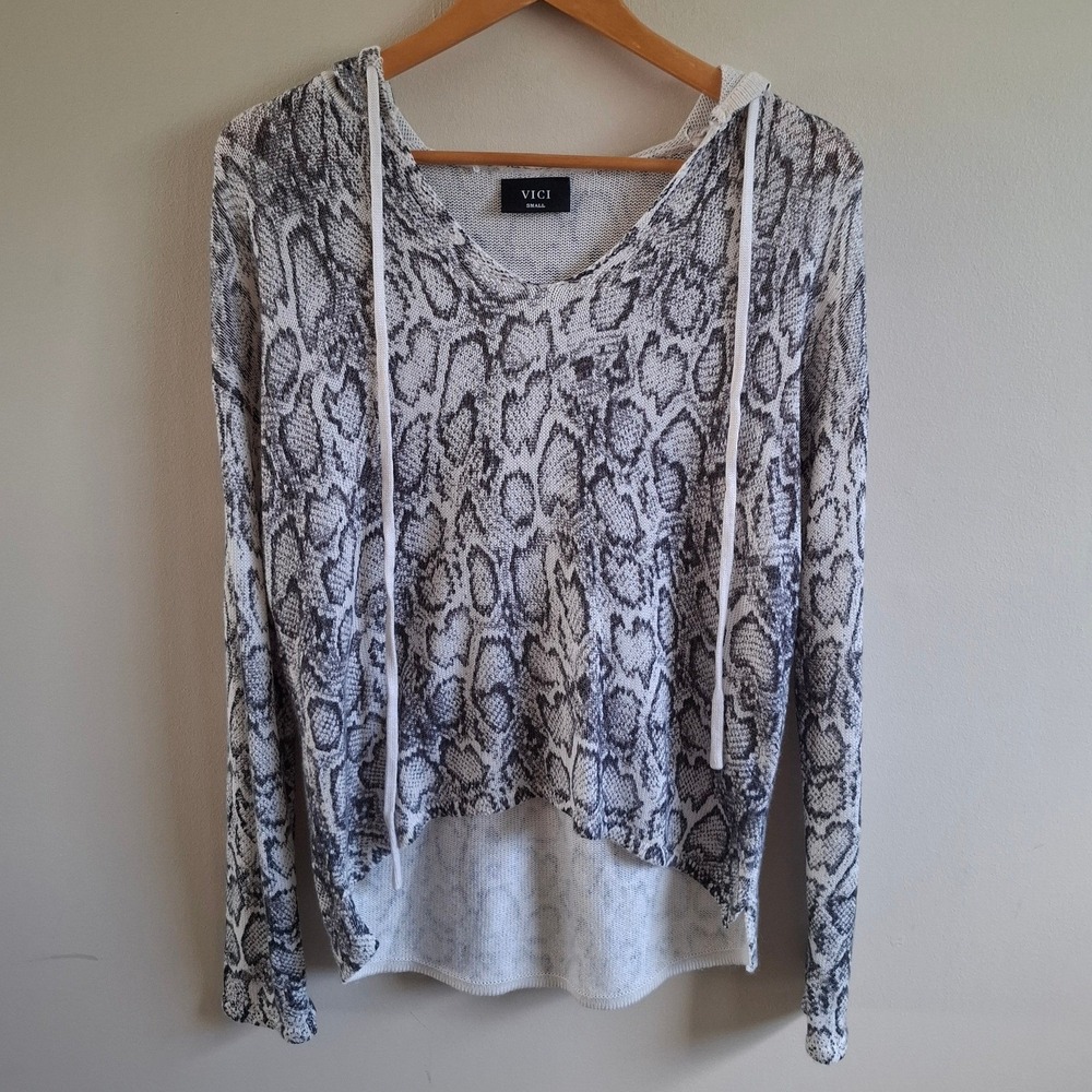 VICI Y2K Grunge Snakeskin Hoodie Flowy Hi Low Hem Fairy Goth Indie Sleeze Sz S
